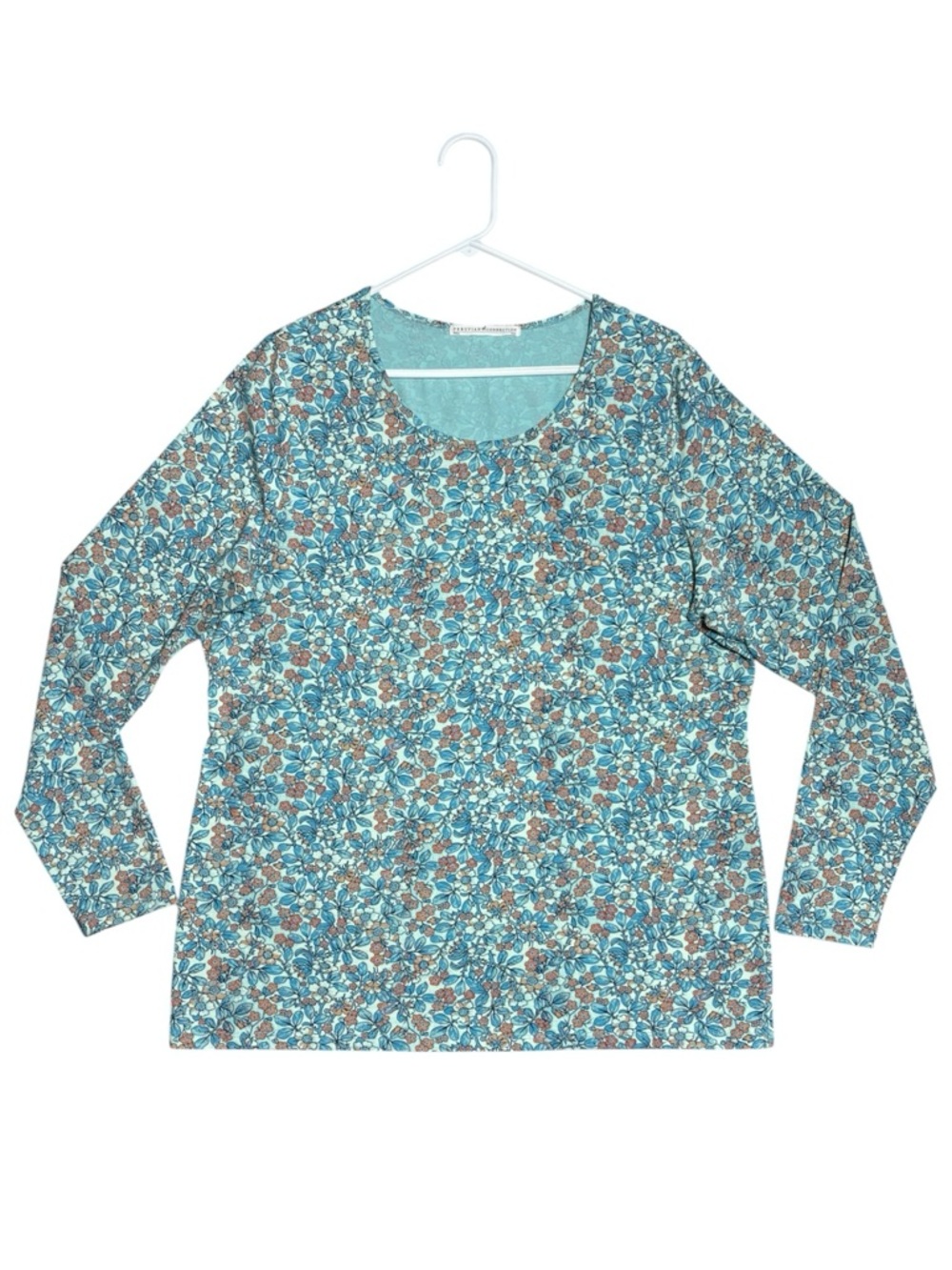 Peruvian Connection Pima Cotton Floral Long Sleeve Top Pale Teal Green & Orange